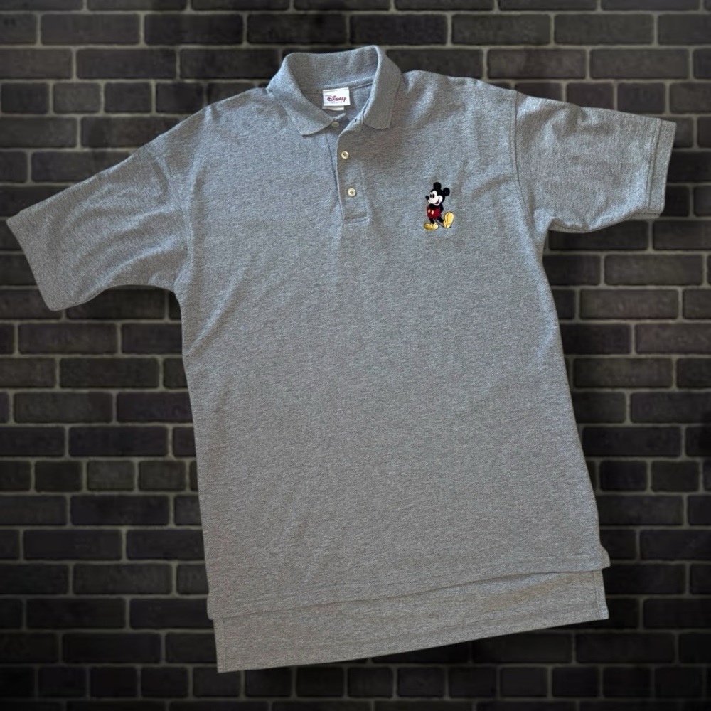Disney Store Men’s Polo Shirt XL Slim Fit Gray Embroidered Mickey Mouse - Picture 6 of 9